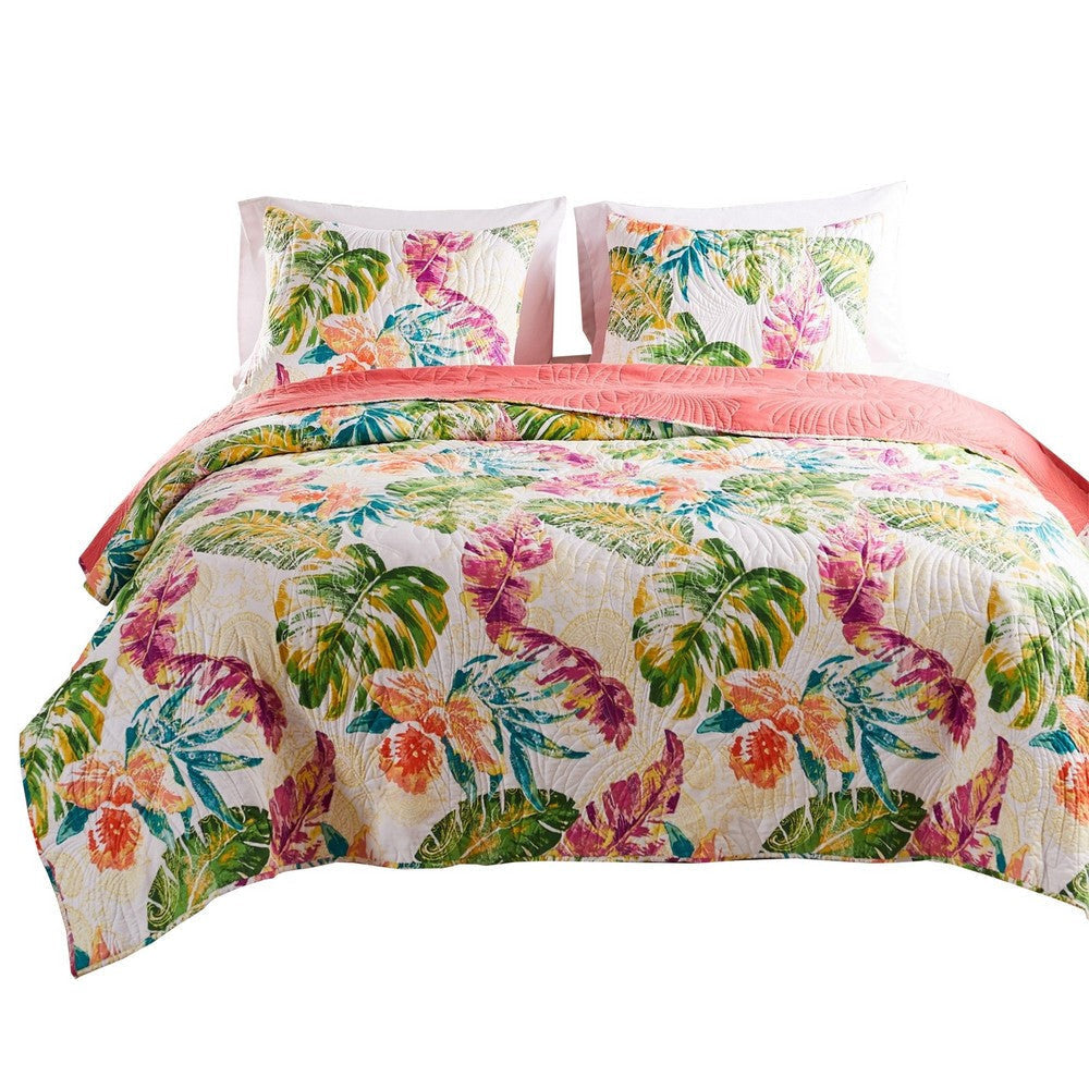 Aulne Quilt Set | 3 Piece Full | Leaf Print | Multicolor