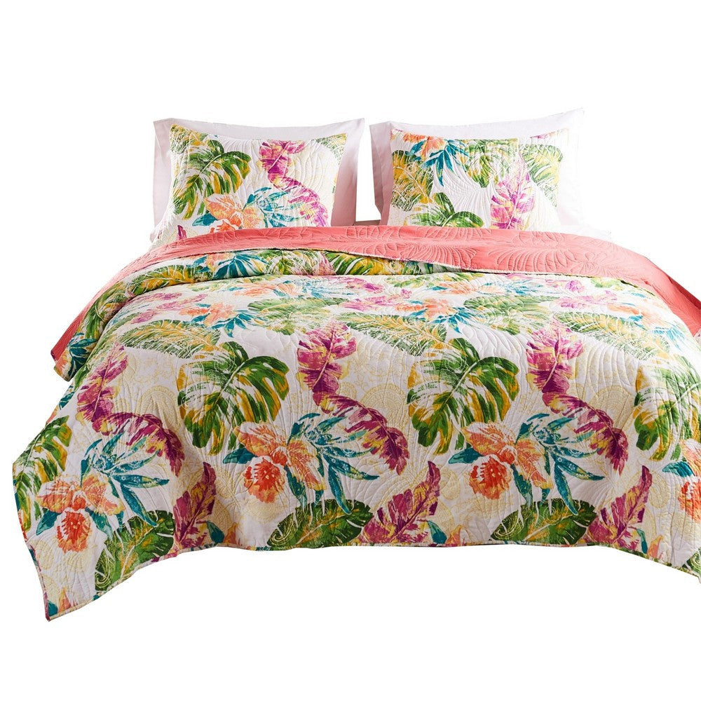 Aulne Quilt Set | 3 Piece King | Leaf Print | Multicolor