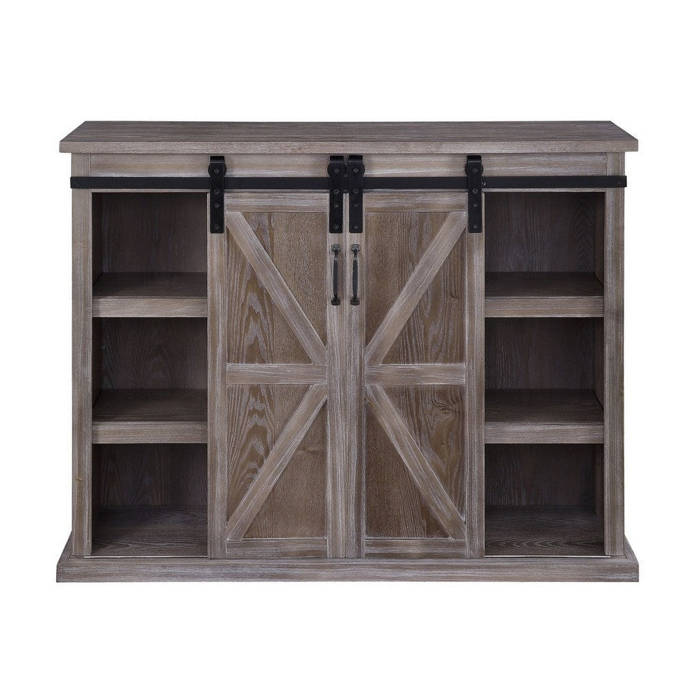 TV Stand with 2 Barn Sliding Doors and Farmhouse Style Rustic Brown By Casagear Home BM251039