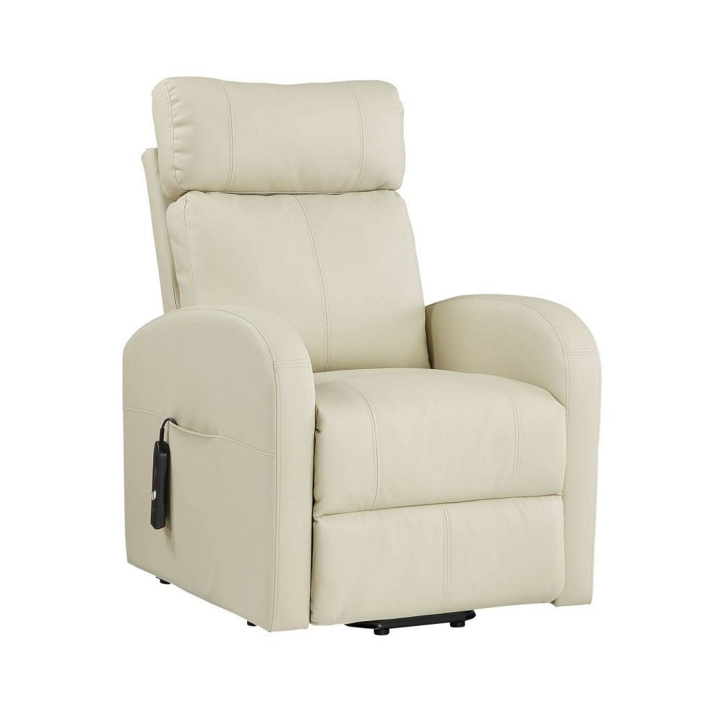 Power Lift Recliner Chair with Faux Leather and Wired Controller Off White By Casagear Home BM251043