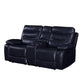 Motion Loveseat with Leatherette Upholstery and Tufted Seat, Navy Blue By Casagear Home