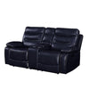Dorian Motion Loveseat | Tufted Faux Leather Upholstery | Navy Blue | 62"