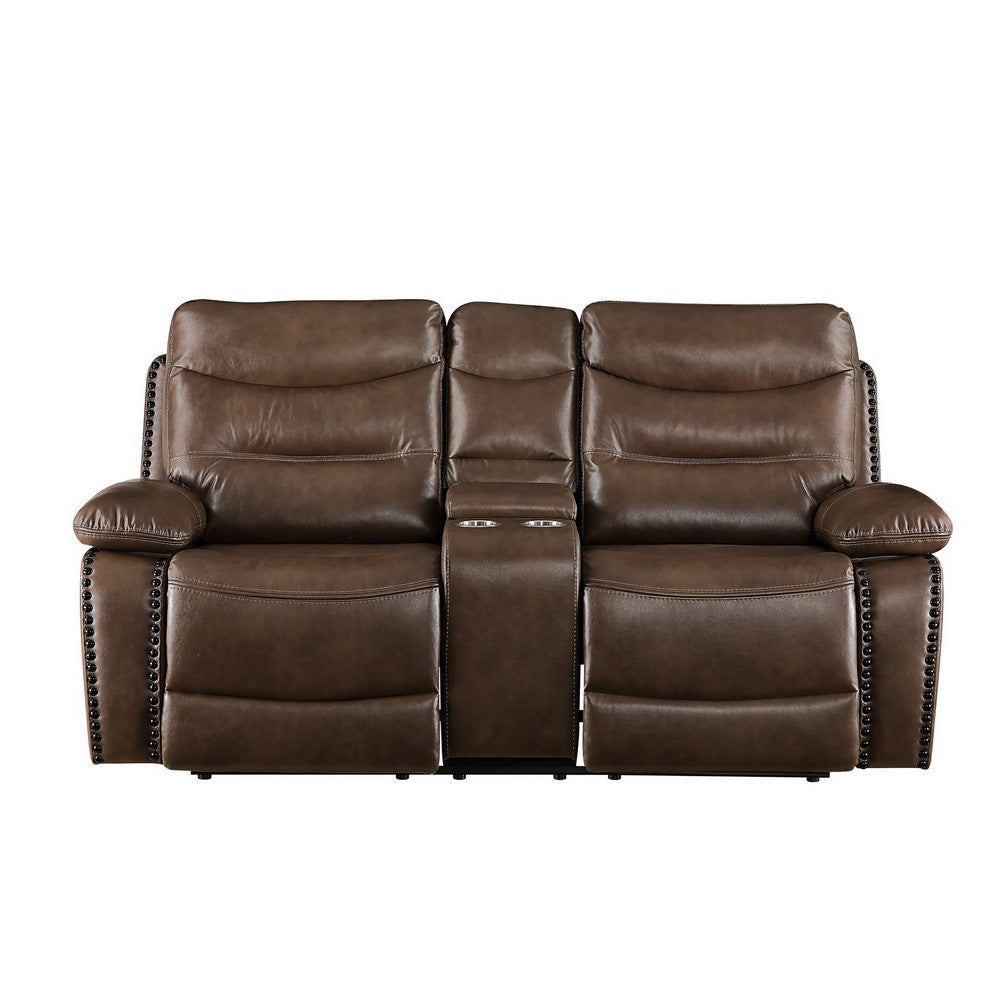 Motion Loveseat with Leatherette Upholstery and Tufted Seat Brown BM251084