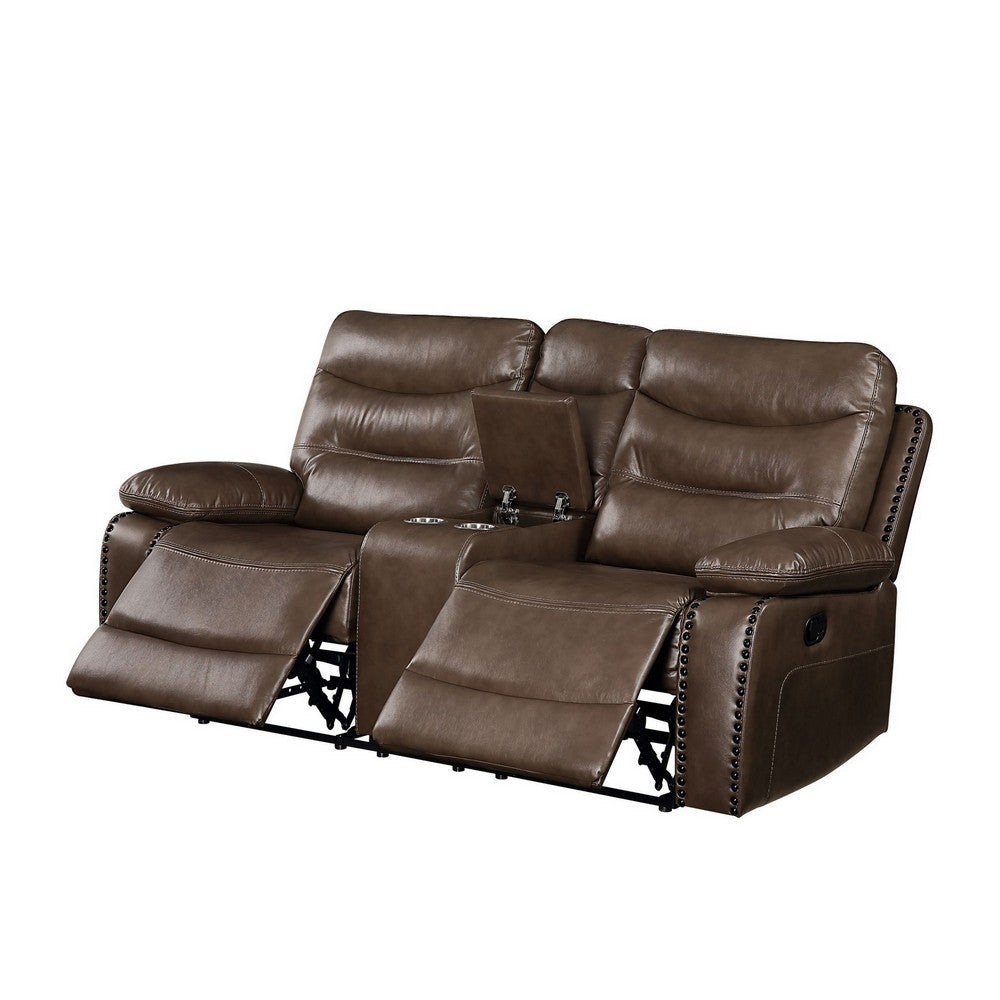 Motion Loveseat with Leatherette Upholstery and Tufted Seat Brown BM251084