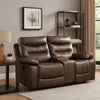 Motion Loveseat with Leatherette Upholstery and Tufted Seat, Brown