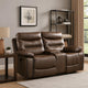 Motion Loveseat with Leatherette Upholstery and Tufted Seat, Brown