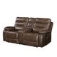 Motion Loveseat with Leatherette Upholstery and Tufted Seat, Brown