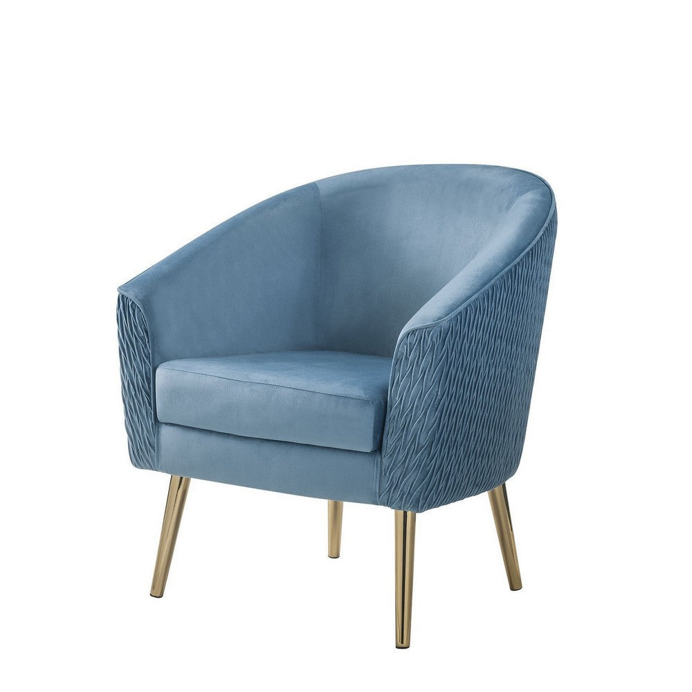 Accent Chair with Velvet Upholstery and Metal Legs, Blue By Casagear Home