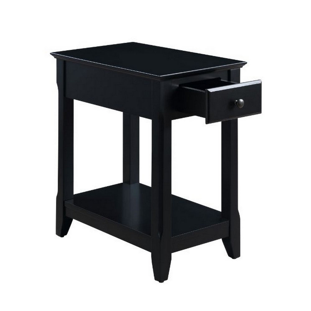 Accent Table with 1 Drawer and Bottom Shelf, Black