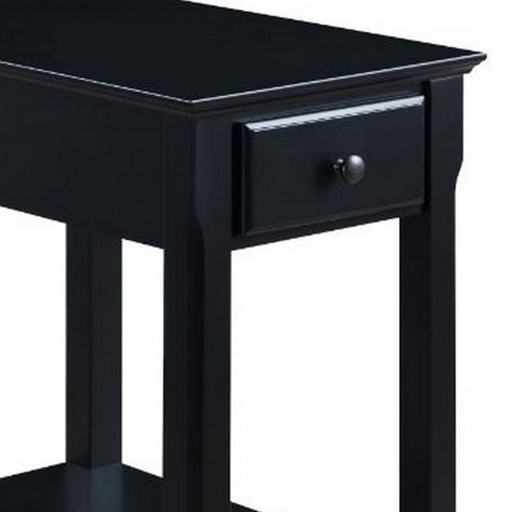 Accent Table with 1 Drawer and Bottom Shelf, Black