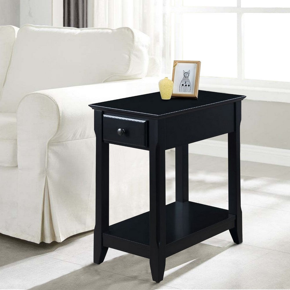 Accent Table with 1 Drawer and Bottom Shelf, Black
