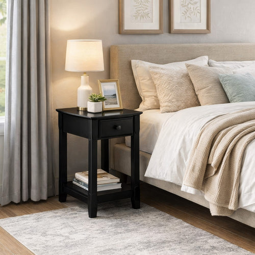 Accent Table with 1 Drawer and Bottom Shelf, Black