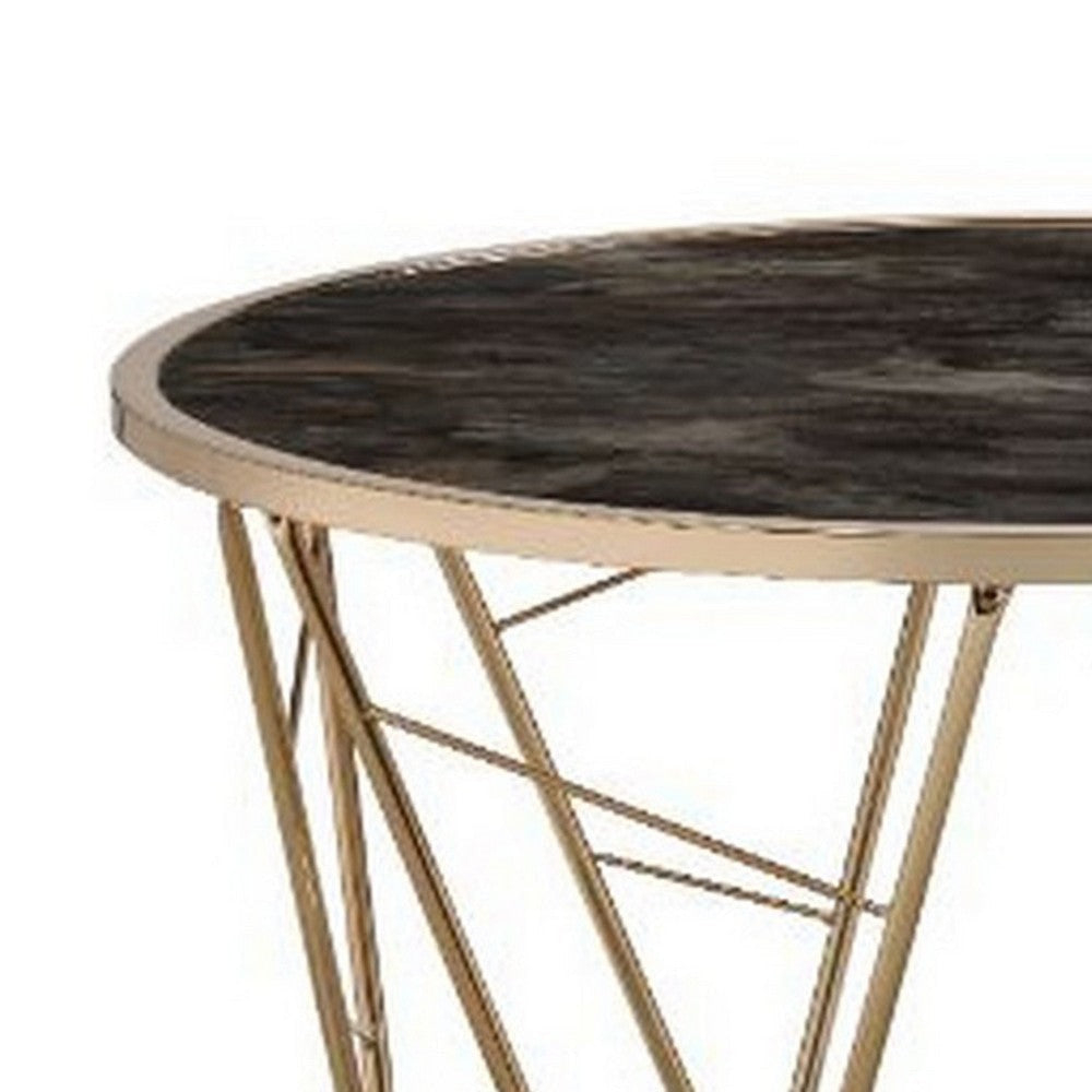 Coffee Table with Glass Top and Geometric Frame Black and Gold By Casagear Home BM251129