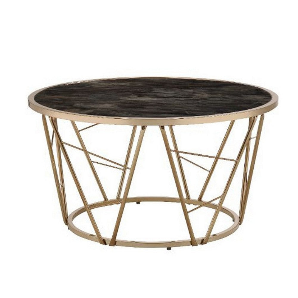 Lina Coffee Table | Glass Top | Geometric Frame | 42" | Black & Gold