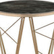 End Table with Glass Top and Geometric Frame Black and Gold BM251130