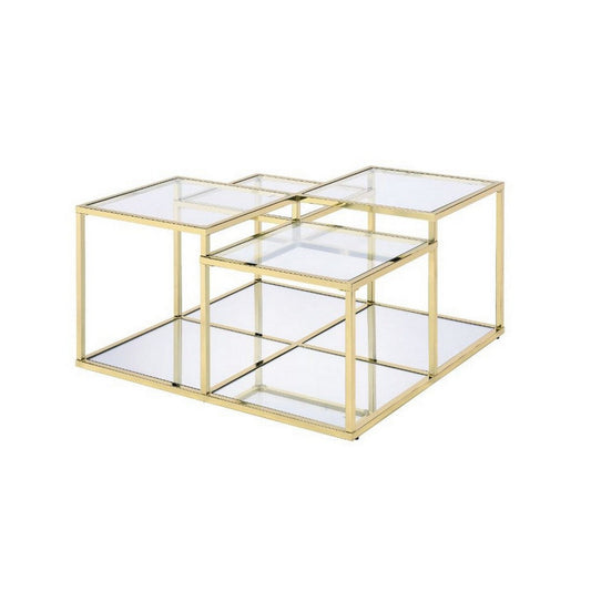 Coffee Table with Glass Top and Tubular Frame, Gold By Casagear Home