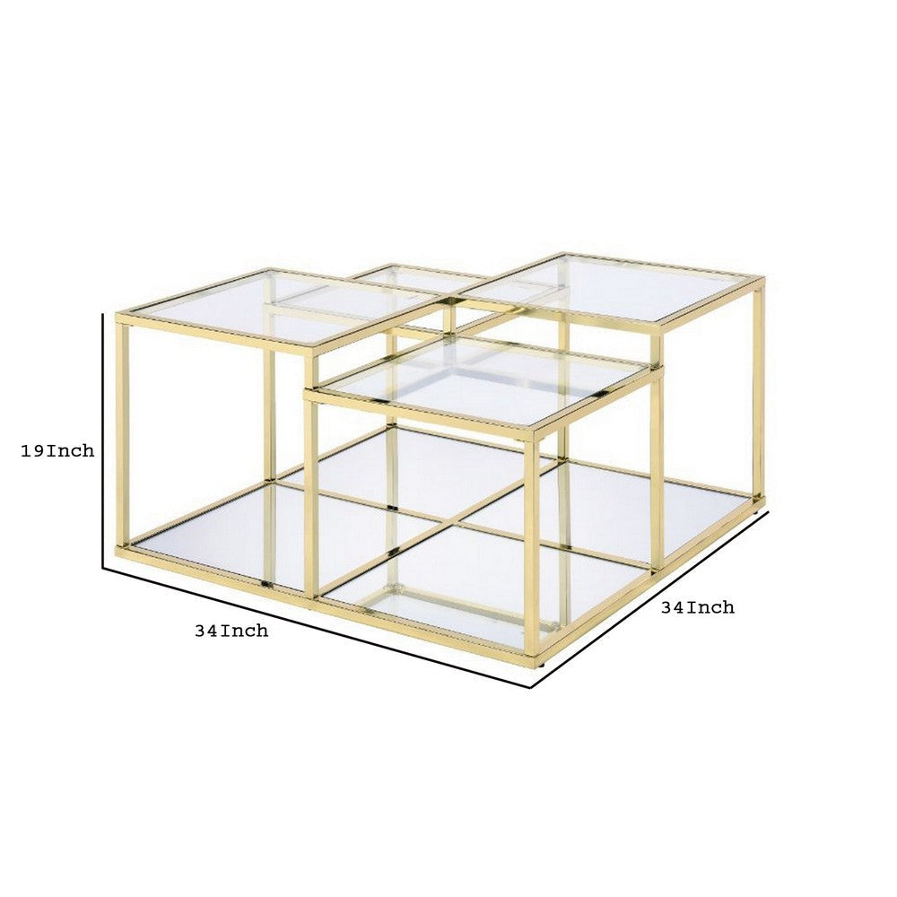 Coffee Table with Glass Top and Tubular Frame Gold By Casagear Home BM251131