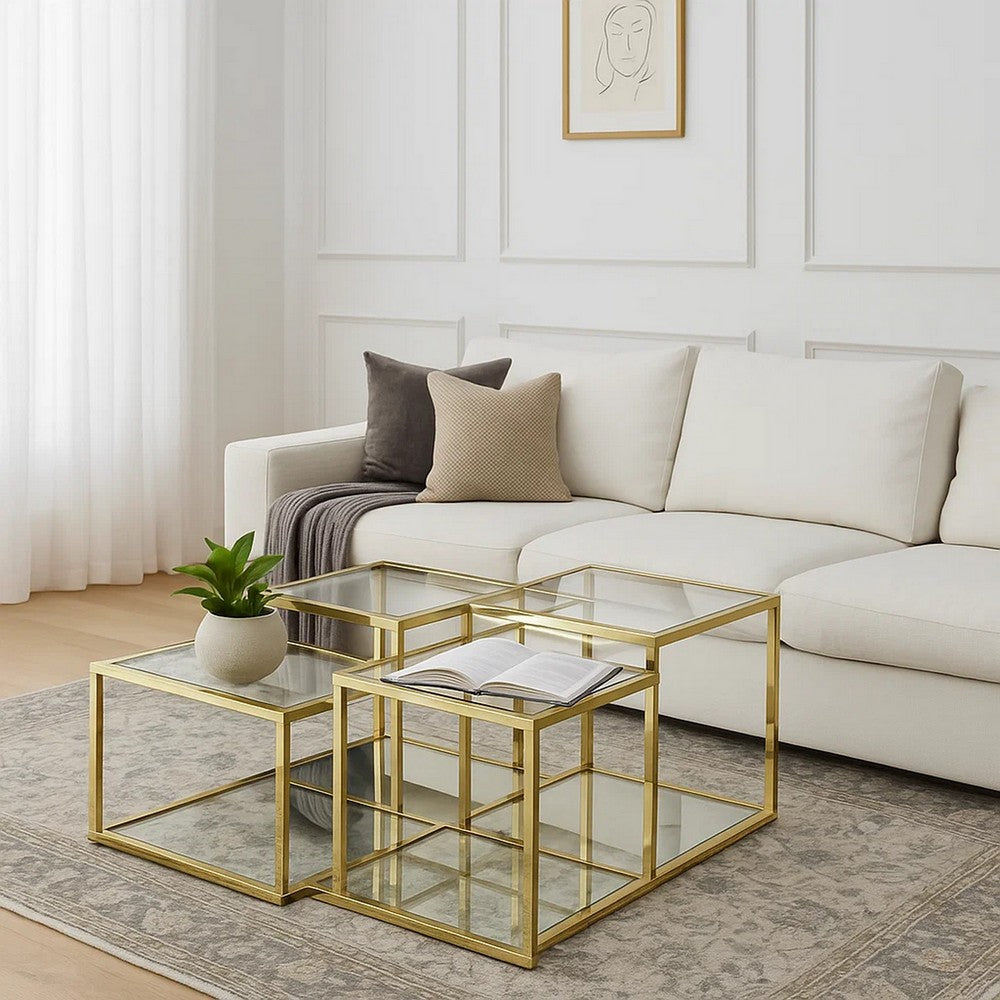 Lina Coffee Table | Glass Top | Tubular Frame | 42" | Gold