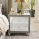 Nightstand with Mirrored Front 2 Drawers, Champagne Silver