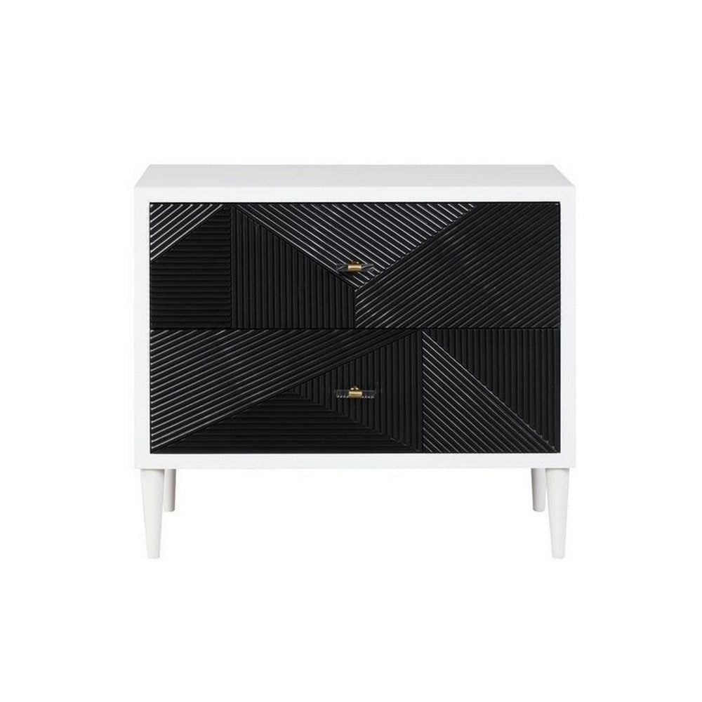 Accent table with Geometric Pattern 2 Drawer Front, Black and White By Casagear Home