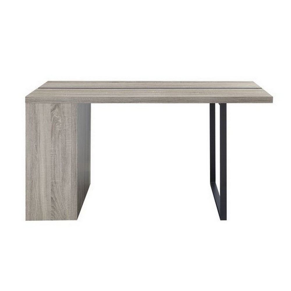 Opal Dining Table | 3 Side Compartments | Metal Trim Inlay | Oak Gray