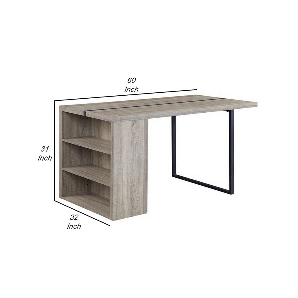 Opal Dining Table | 3 Side Compartments | Metal Trim Inlay | Oak Gray