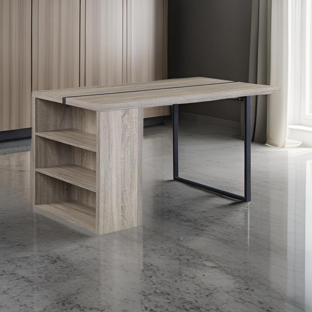 Opal Dining Table | 3 Side Compartments | Metal Trim Inlay | Oak Gray