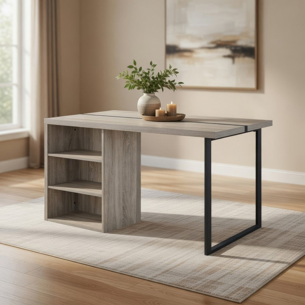 Opal Dining Table | 3 Side Compartments | Metal Trim Inlay | Oak Gray