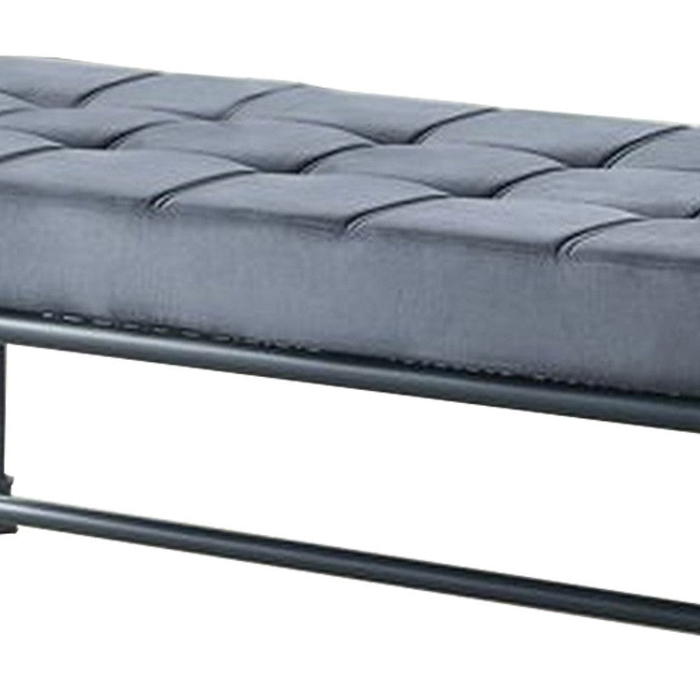 Bench with Button Tufted Seat and Pipe Style Metal Frame Gray BM251157