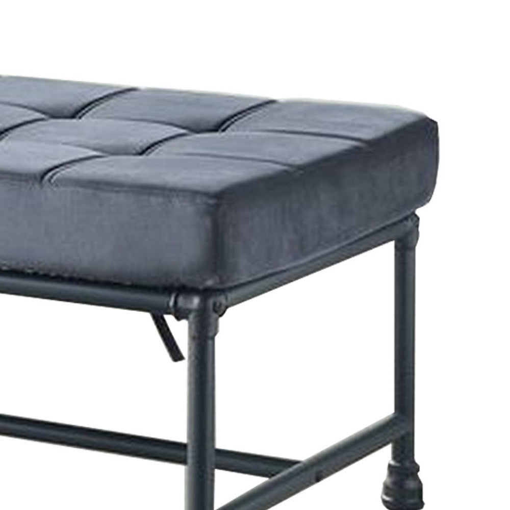 Bench with Button Tufted Seat and Pipe Style Metal Frame Gray BM251157