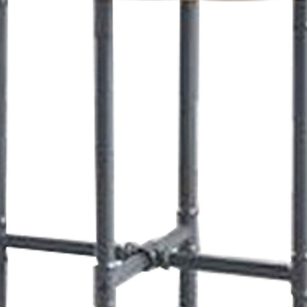 End Table with Round Glass Top and Metal Pipe Style Legs Gray BM251158