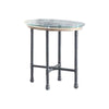 End Table with Round Glass Top and Metal Pipe Style Legs, Gray