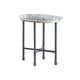 End Table with Round Glass Top and Metal Pipe Style Legs, Gray
