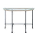 Wood Side Table Oval Tempered Glass Top Metal Pipe Style Legs Clear Glass Sandy Gray By Casagear Home BM251159
