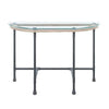 Wood Side Table, Oval Tempered Glass Top, Metal Pipe Style Legs, Clear Glass, Sandy Gray By Casagear Home