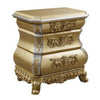 Nightstand with Bombe Shaped and 3 Carved Drawers, Gold