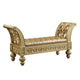 Bench with Button Tufted Seat and Hollow Floral Carving, Gold