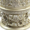 Nightstand with Scrolled Carvings and Half Moon Shape Champagne Silver BM251164