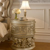 Nightstand with Scrolled Carvings and Half Moon Shape, Champagne Silver