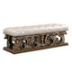 Bench with Button Tufted Seat and Heavy Scrolled Carving, Antique Gold
