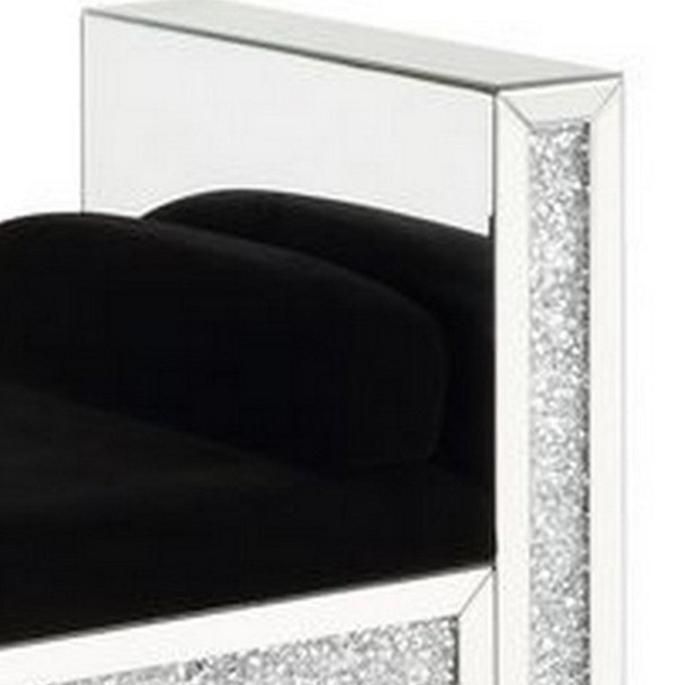 Mirrored Bench with 2 Pillows and Button Tufted Seat Silver By Casagear Home BM251176