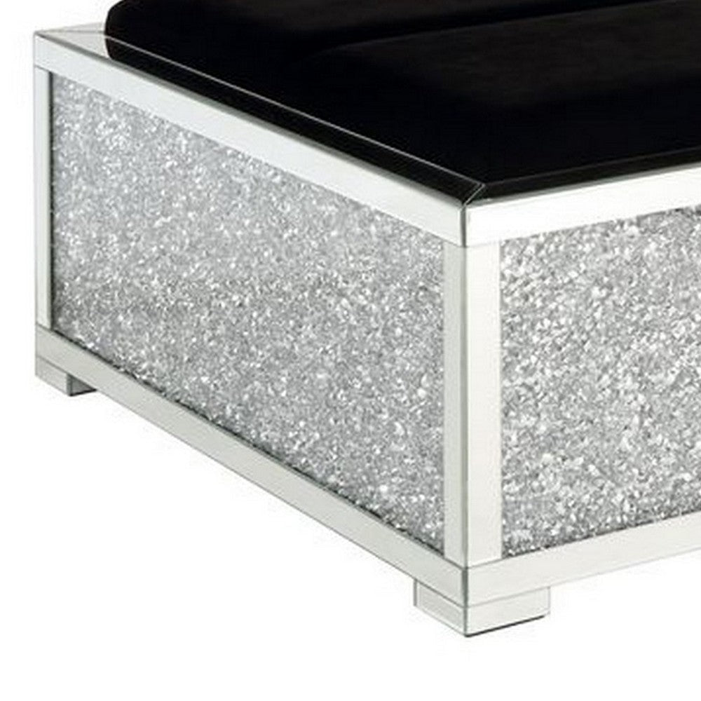 Mirrored Ottoman with Cushioned Seat and Faux Diamonds Silver By Casagear Home BM251179