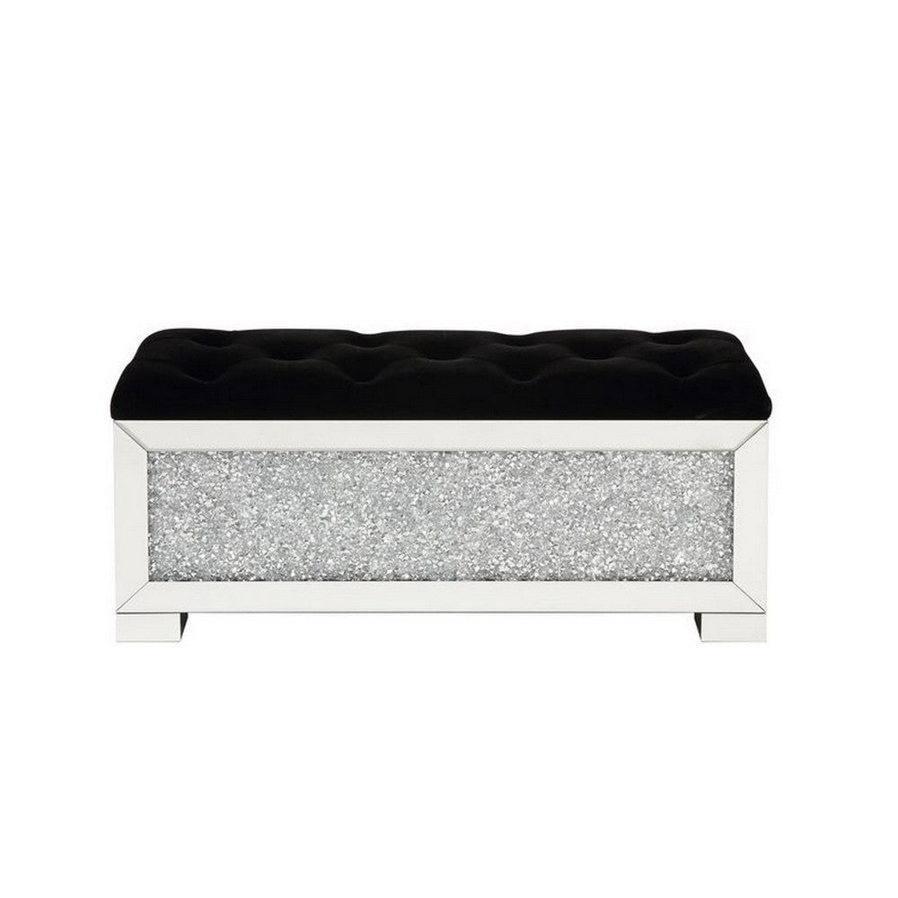 Mirrored Bench with Tufted Seat and Faux Diamonds Silver By Casagear Home BM251180