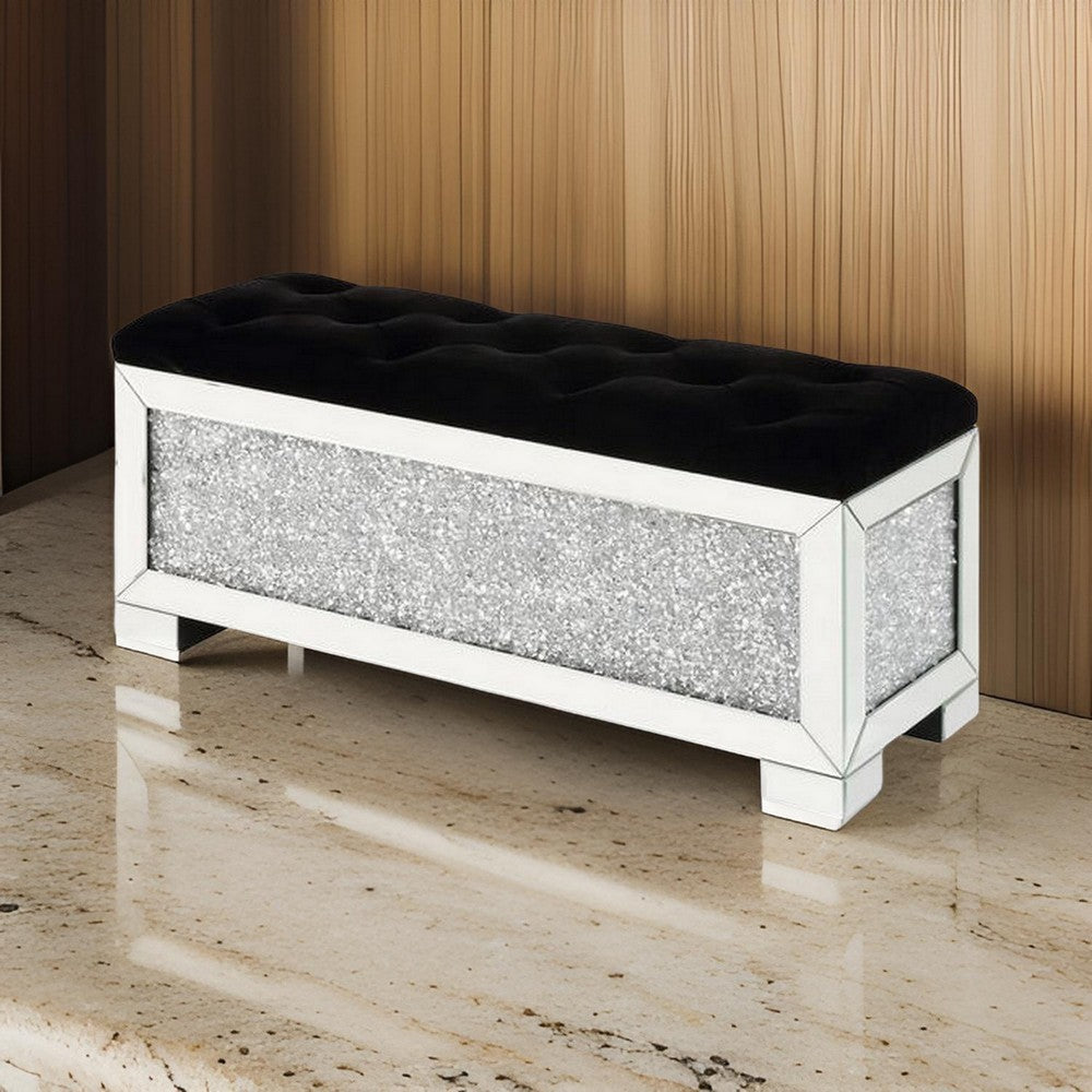 Mirrored Bench with Tufted Seat and Faux Diamonds Silver By Casagear Home BM251180