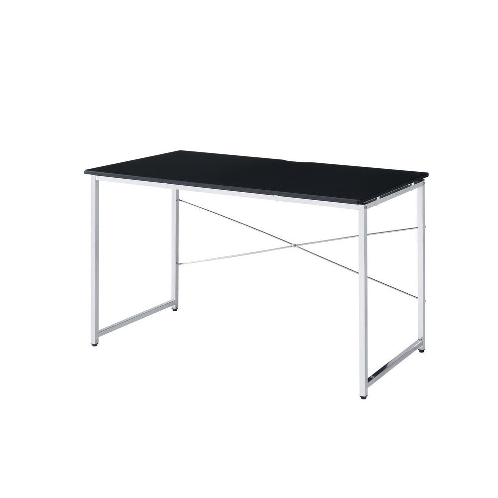 Writing Desk with X Shaped Crossbar Support, Black and White