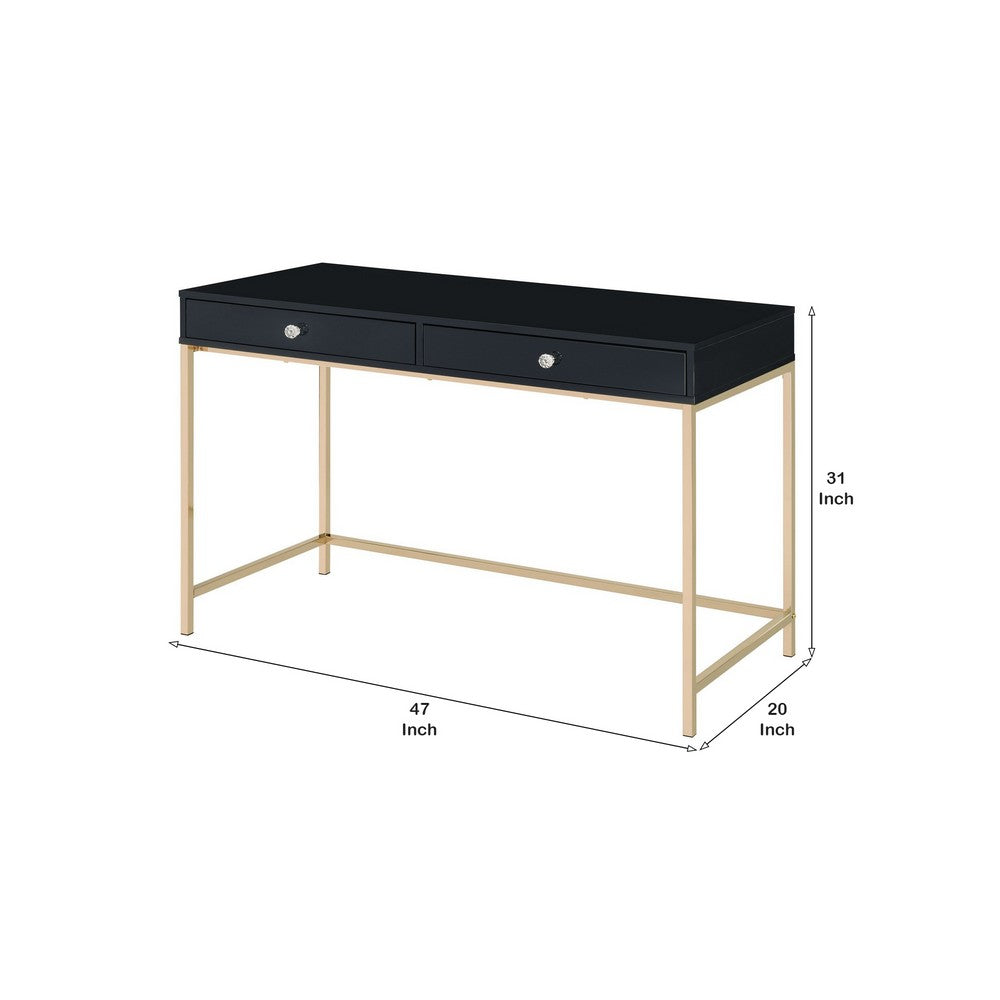 Writing Desk with 2 Storage Compartments, Black and Gold By Casagear Home