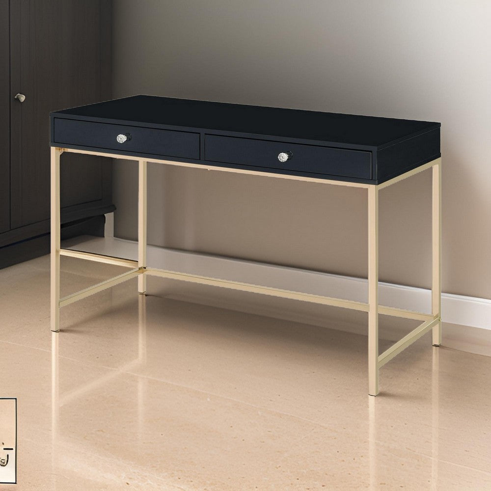 Nova Writing Desk | 2 Storage Compartments | Black & Gold