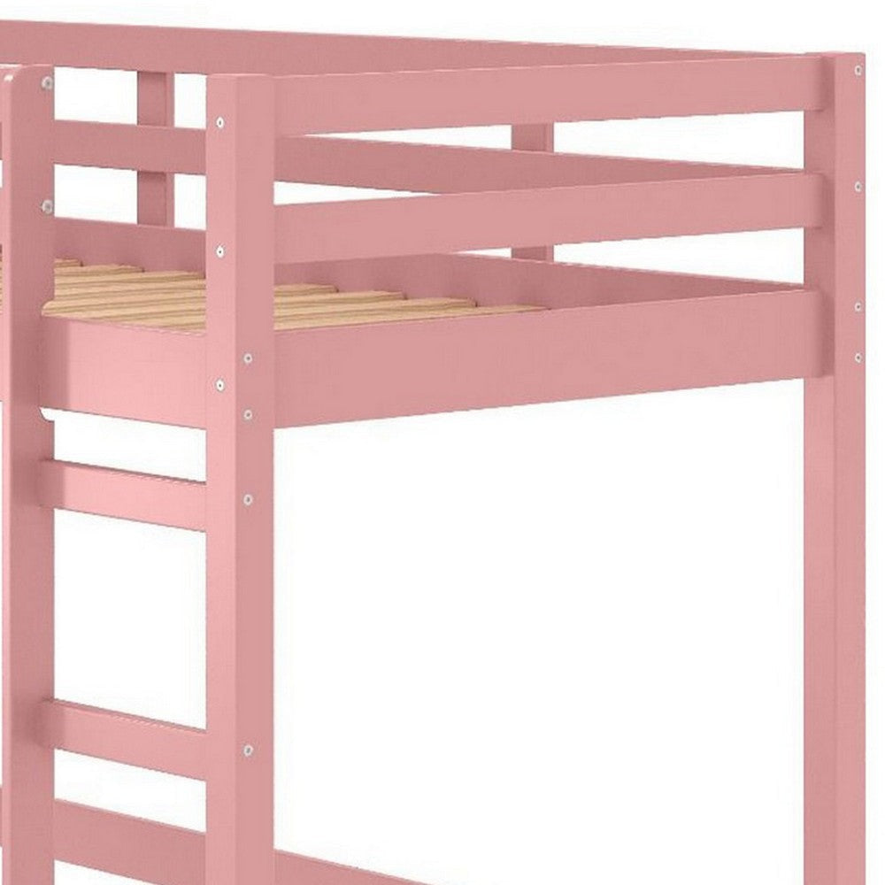 Twin Loft Bed with Wooden Frame and Attached Ladder Pink By Casagear Home BM251249