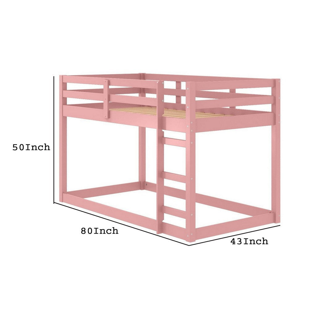 Twin Loft Bed with Wooden Frame and Attached Ladder Pink By Casagear Home BM251249