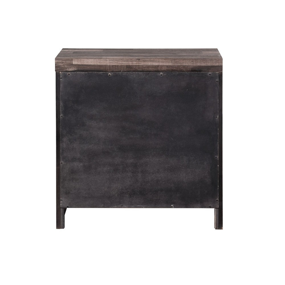Nightstand with Rough Hewn Saw Texture and Panel Base, Rustic Gray By Casagear Home